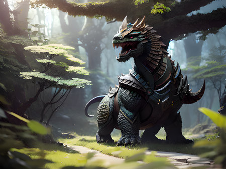 evil monster in dark fantasy forestの写真素材