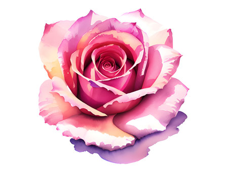 watercolor rose with leaves on white background.の素材