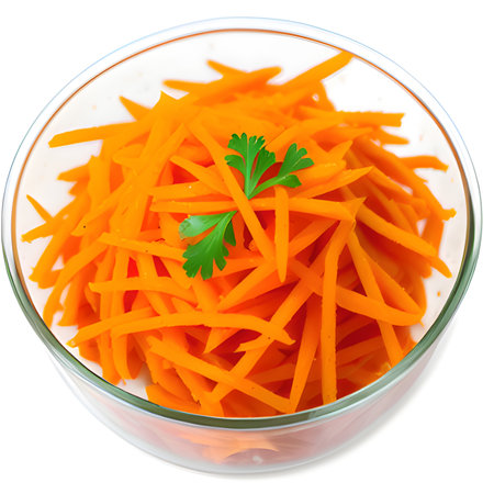 bowl of carrot and parsley isolated on white background. top viewの素材