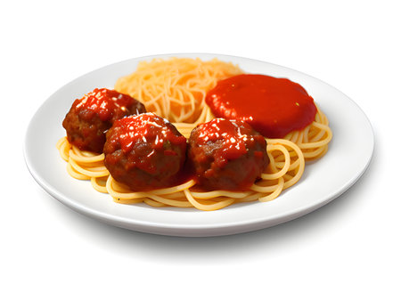 spaghetti with tomato sauce on white backgroundの素材