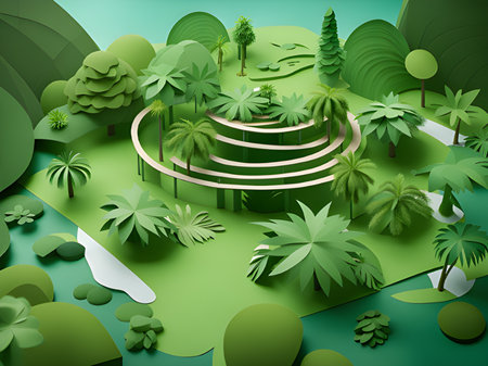 3d rendering of a background with a green landscape, computer digital art backgroundの素材