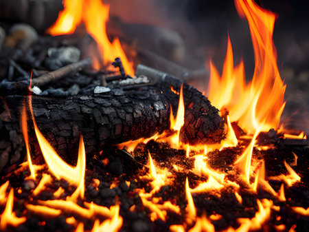 fire coals and coals in the fireplace in the forest. high quality photoの素材