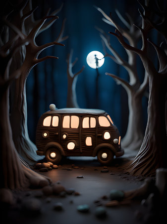 halloween night concept. spooky halloween background with a spooky forest. 3d rendering.の素材