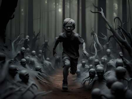 scary kids in the horror forestの素材