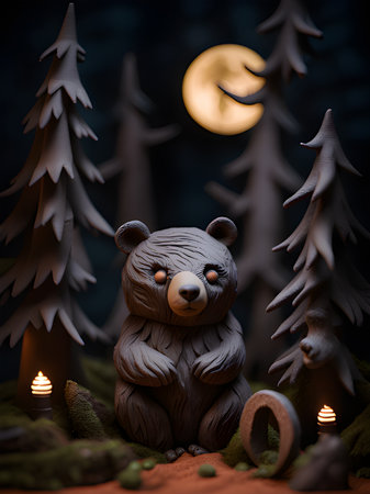 bear in the night forestの素材