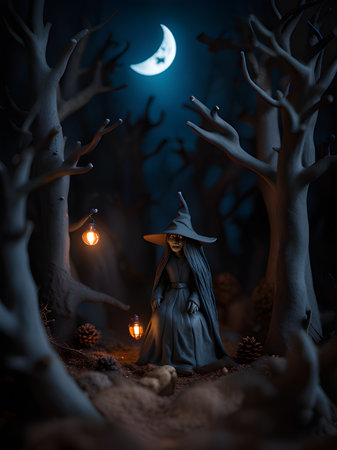 witch in the forest. halloween concept illustration designの素材