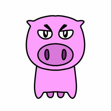 cute cartoon pig with big eyes isolated on white backgroundの写真素材
