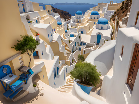 beautiful landscape of santorini island, aegean seaの素材