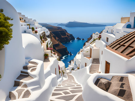 beautiful landscape of santorini island, aegean seaの素材