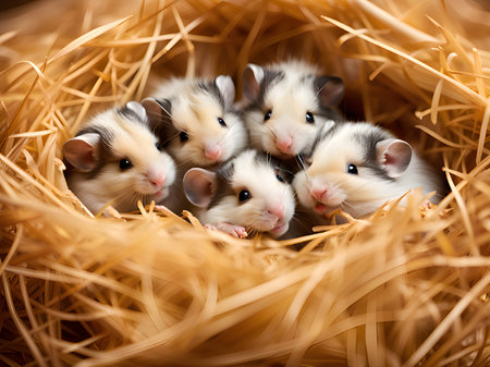 close up hamster in a nestの素材
