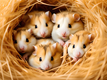 close up hamster in a nestの素材