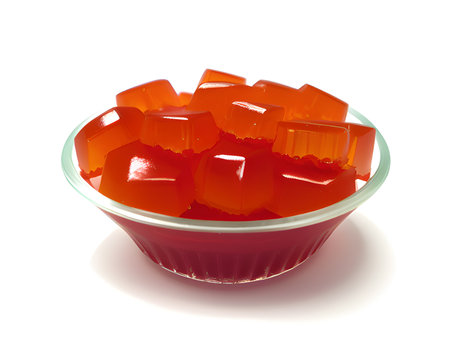 red and orange jelly in a glass bowlの素材