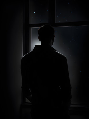 silhouette of businessman in the dark roomの素材