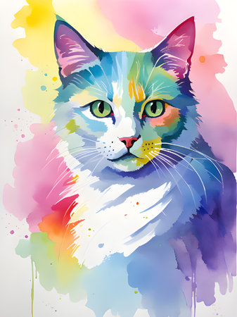 watercolor illustration of cat on a backgroundの素材