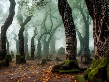 a beautiful view of a forest in the parkの素材