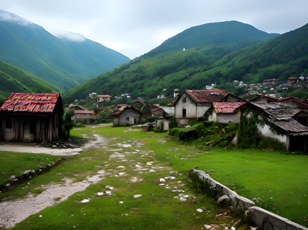 beautiful landscape with mountains, nature, travelの素材