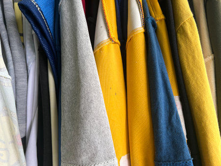 clothes hanging on the hanger. clothes wardrobe in the store.