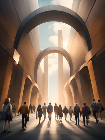 the tunnel of the city with the bridge. 3d rendering.の素材