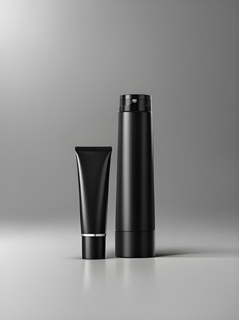black and white bottle of cosmetic product on black background. 3d renderingの素材