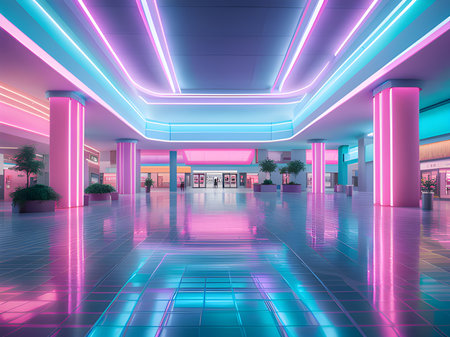 3d illustration of a futuristic interior of a modern buildingの素材