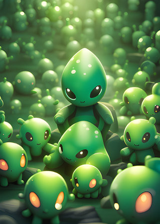 3d illustration of green virus monsterの素材