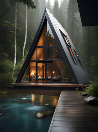 a modern house in the forestの素材