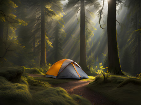 camping tent in the forestの素材