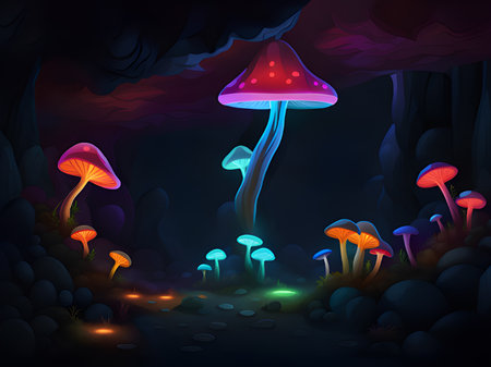 neon magic mushroom and magic forestの素材