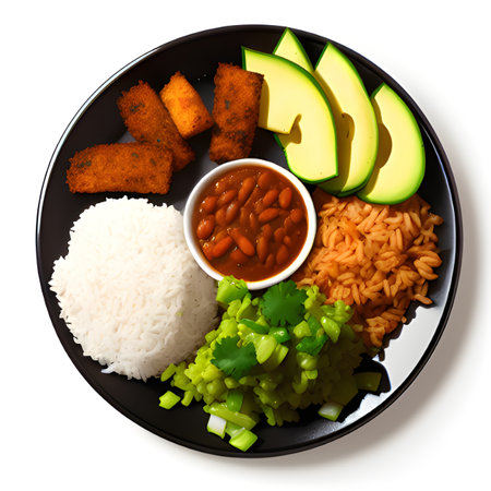 bowl of delicious rice and vegetables on plateの素材