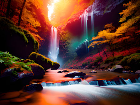 beautiful waterfall in the forestの素材