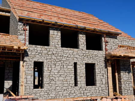 new brick wall with constructionの素材