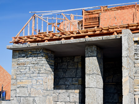 construction of a new house with a concrete wallの素材