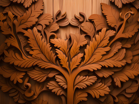 3d render, abstract background with carved wood texture.の素材