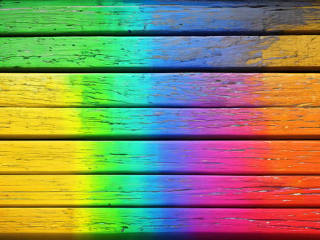 wooden wall with colored stripesの素材