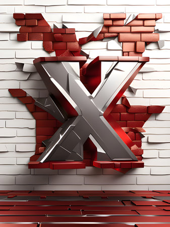 x letter x on brick wall background 3d illustrationの素材
