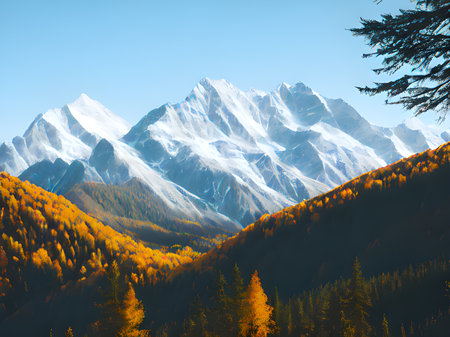 beautiful landscape with mountains and snowの素材