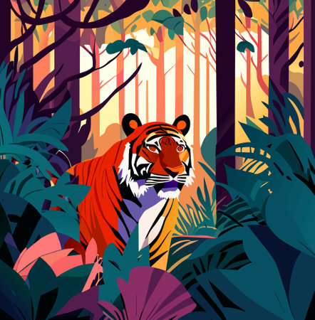 tiger in the forest jungle illustrationの写真素材