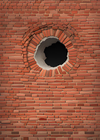 brick wall with hole backgroundの素材