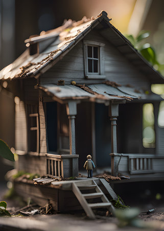 miniature abandoned house in the forestの素材