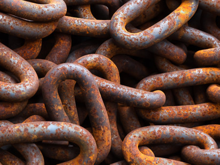 rusty iron chains on a black backgroundの素材