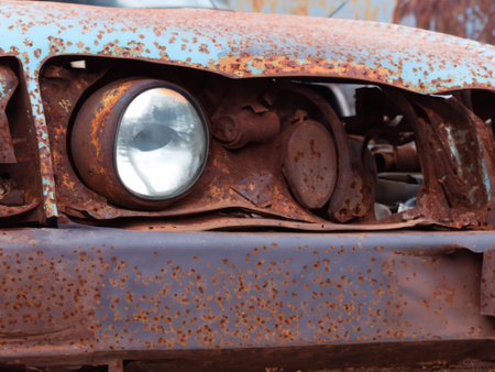 car headlight on the old abandoned carの素材