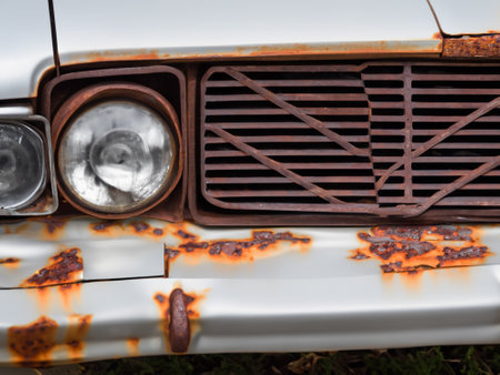 car headlight on the old abandoned carの素材