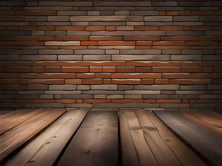 wooden floor and brick wall backgroundの素材