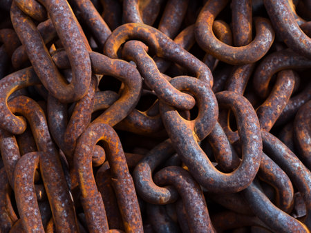 rusty anchor chains in a harborの素材
