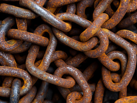rusty metal chains in the port. close upの素材