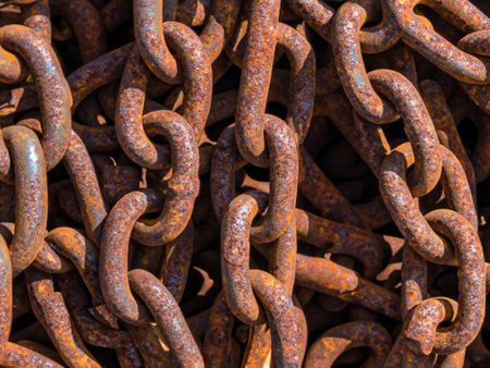 rusty anchor chains in a harborの素材