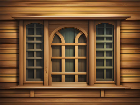 window of the house on wooden backgroundの素材