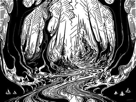 black and white abstract background, fantasy forestの写真素材