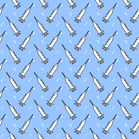 seamless pattern with hand drawn syringe. illustrationの写真素材