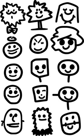 set of funny faces cartoon, illustrationの写真素材